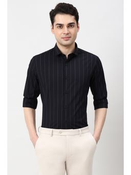 Peter England - Men Black Striped Formal Shirt