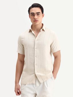 Rare Rabbit - Men Cream Textured Shirt