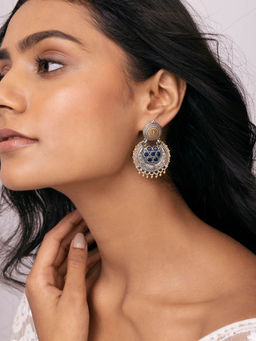 Indya - Dual Tone Floral Motif Chaandbali Earrings