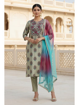 Cotton Culture - Women Grey Floral Embroidered Kurta with Pant and Dupatta