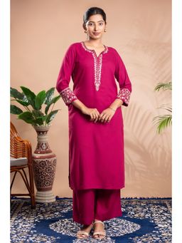 Cotton Culture - Women Pink Embroidered Sequined Work Kurta with Palazzo