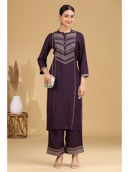 Cotton Culture - Women Purple Embroidered Thread Work Kurta with Palazzo and Dupatta