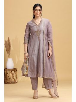 Cotton Culture - Women Lavender Embroidered Sequined Work Kurta with Pant and Dupatta