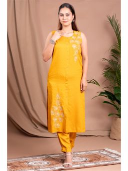 Cotton Culture - Women Yellow Floral Embroidered Kurta with Pant