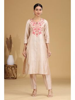 Cotton Culture - Women Cream Floral Embroidered Kurta with Pant