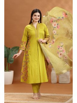 Cotton Culture - Women Green Floral Embroidered Kurta with Pant and Dupatta