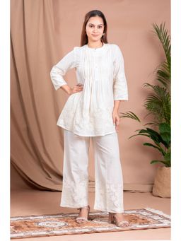 Cotton Culture - Women Off White Floral Embroidered Co-Ord Set