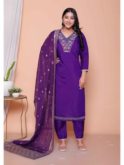 Doriyaan - Women Purple Embroidered Sequined Work Kurta with Pant and Dupatta