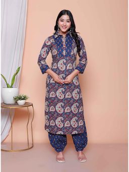 Doriyaan - Women Blue Floral Printed Kurta with Salwar