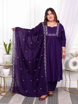 Doriyaan - Women Purple Floral Embroidered Kurta with Pant and Dupatta