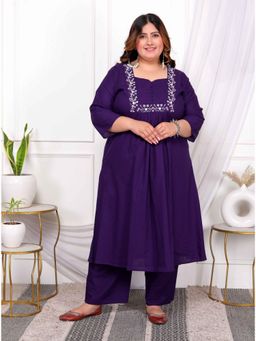 Doriyaan - Women Purple Floral Embroidered Kurta with Pant