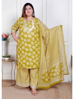 Doriyaan - Women Olive Floral Printed Kurta with Palazzo and Dupatta