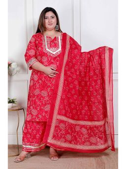 Doriyaan - Women Red Floral Printed Kurta with Palazzo and Dupatta