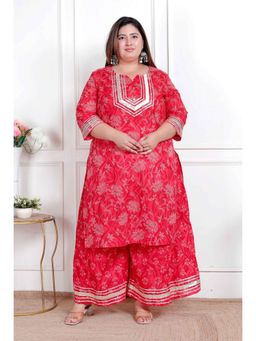 Doriyaan - Women Red Floral Printed Kurta with Palazzo