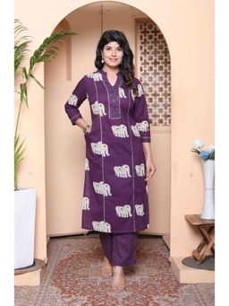 Doriyaan - Women Purple Printed Sequined Work Kurta with Pant