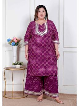 Doriyaan - Women Purple Bandhani Printed Kurta with Palazzo