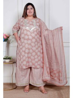 Doriyaan - Women Beige Floral Printed Kurta with Palazzo and Dupatta