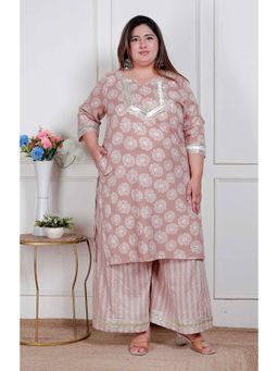 Doriyaan - Women Beige Floral Printed Kurta with Palazzo