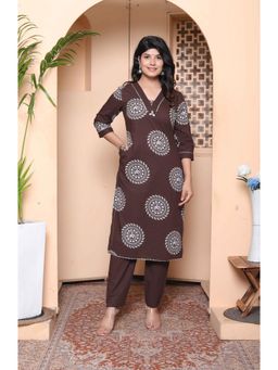 Doriyaan - Women Brown Printed Kurta with Pant