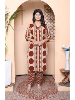 Doriyaan - Women Brown Printed Kurta with Pant