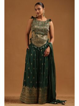 Soch - Women Green Woven Sequined Work Top with Palazzo and Dupatta