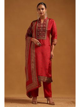 Soch - Women Red Floral Printed Kurta with Pant and Dupatta