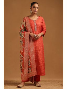 Soch - Women Orange Floral Printed Kurta with Pant and Dupatta