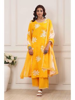 Biba - Women Yellow Floral Printed Kurta with Palazzo and Dupatta