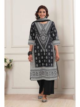 Biba - Women Black Floral Printed Kurta with Palazzo and Dupatta