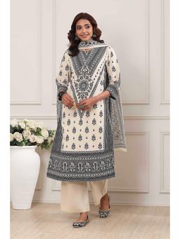 Biba - Women Off White Floral Printed Kurta with Palazzo and Dupatta