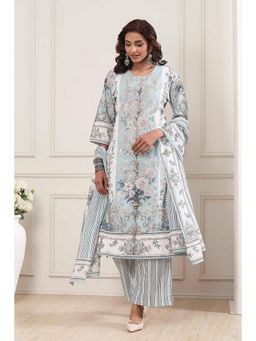 Biba - Women Blue Floral Printed Kurta with Palazzo and Dupatta