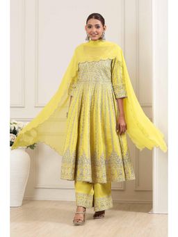 Biba - Women Yellow Embroidered Anarkali Kurta with Palazzo and Dupatta
