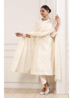 Biba - Women Cream Embroidered Kruta-Inner with Pant and Dupatta