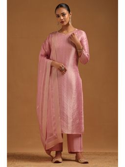 Soch - Women Pink Woven Sequined Work Kurta with Pant and Dupatta