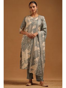 Soch - Women Grey Floral Sequined Work Kurta with Pant and Dupatta