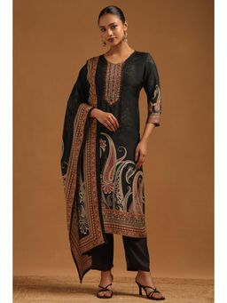 Soch - Women Black Paisley Mirror Work Kurta with Pant and Dupatta