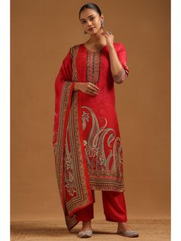 Soch - Women Red Paisley Mirror Work Kurta with Pant and Dupatta