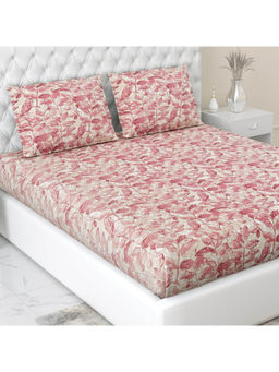 Haus & Kinder - Leafy Oasis Pink 186 Tc 100% Cotton Printed Fitted Bedsheet (Set of 3)