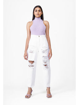 FREAKINS - White Ripped Baggy Jeans