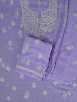 Seva Chikan - Lavender Embroidered Unstitched Kurta and Bottom with Dupatta