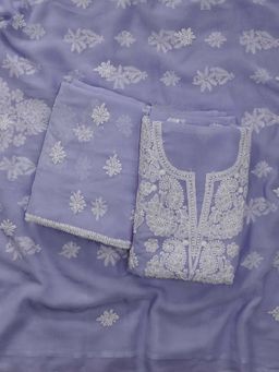 Seva Chikan - Lavender Embroidered Unstitched Kurta and Bottom with Dupatta