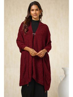 Soch - Maroon Self Design Tassel Shawl