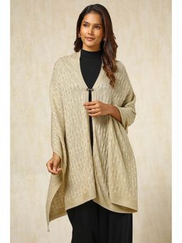 Soch - Beige Self Design Tassel Shawl