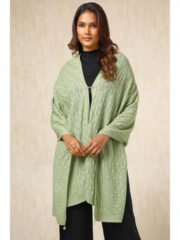 Soch - Green Self Design Tassel Shawl
