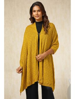 Soch - Mustard Self Design Tassel Shawl