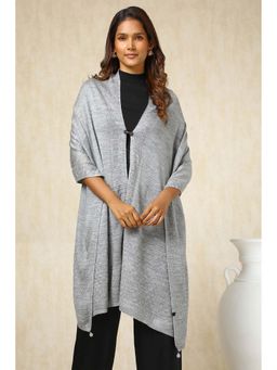 Soch - Grey Self Design Tassel Shawl