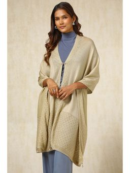 Soch - Beige Self Design Tassel Shawl