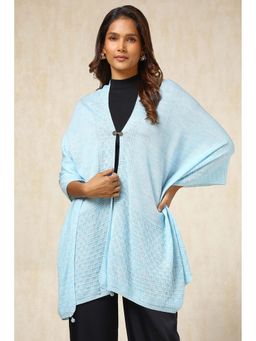 Soch - Blue Self Design Tassel Shawl