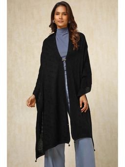 Soch - Black Self Design Tassel Shawl