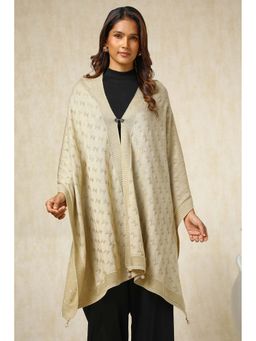 Soch - Beige Self Design Tassel Shawl